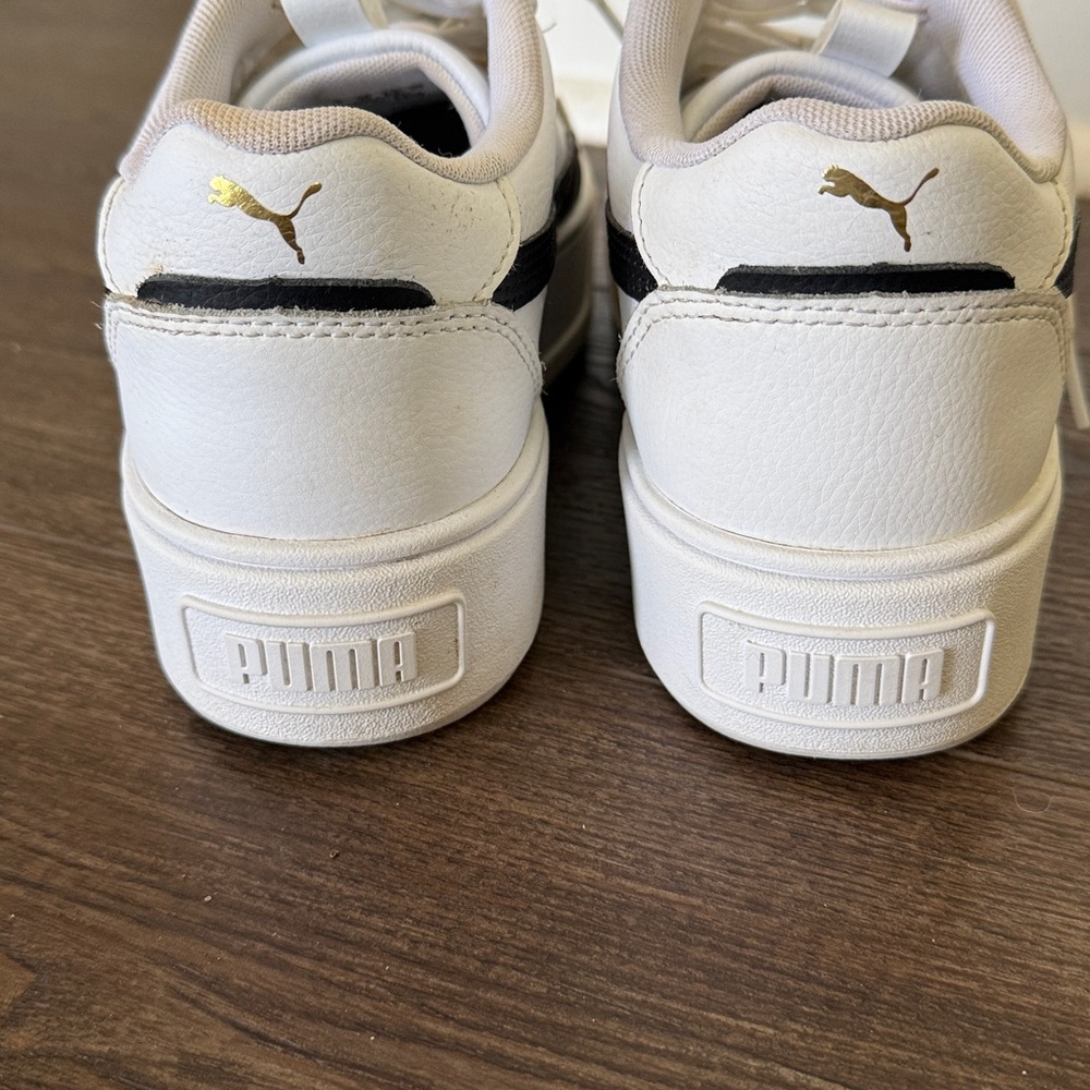 Puma White Platform Mayze Sneakers with Black Formstripe and Gold Logo 8.5 - Picture 7 of 9